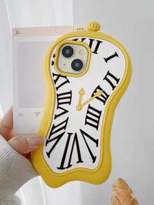 1个趣味卡通3D时钟手机壳，适用于 17/16/17 Pro Max/15/14/13/12/11/16 Pro Max/15 Pro，防摔软硅胶情侣手机壳 - 黃白色 - 查看 10