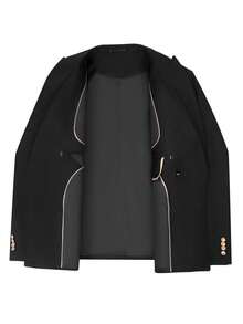 Black Double-Breasted Slim Fit Men's Suit Jacket, Wedding Formal Wear - Black - View 5