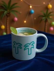 清爽夏日风情蓝色陶瓷马克杯——俏皮的椰树涂鸦设计，内壁印有“夏日清凉”字样，是冰咖啡、冷萃咖啡和海滩主题饮品的理想之选，为您的日常补水增添趣味和活力。 - 彩色 - 查看 9