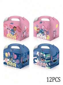 DOBBLE 6/12/24PCS Cartoon Anime Figure Stitch Image Party Gift Box 3D Paper Bag Biscuit Candy Bag Anime Figure Stitch Theme Birthday Party Supplies Favors Gift Cake Box - Multicolor - View 7