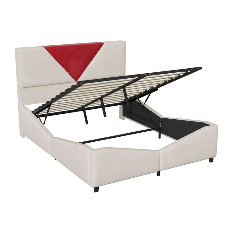 Estructura de cama para adultos, cama doble 140/160 x 190/200 cm, cama tapizada, canapé hidráulico, colchón de aire con espacio de almacenamiento debajo de la cama, elegante y suave estructura de cama juvenil, sin cajones - Beis - Añade 8