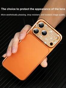 غطاء عدسة كاميرا خلفية مطعم بالراين ستون متوافق مع 17ProMax/17Pro/17/17Air، غطاء كاميرا خلفية فاخر جديد قابل للاستخدام اليومي في المكتب والمنزل، مقاوم للماء والصدمات ومقاوم للخدش - برتقالي + فضي - مشاهدة 8