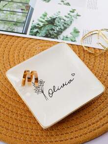 Custom Jewelry Tray With Name, Personalized Ring Plates-With Birth Flower, Customized Memorabilia Box, Customizable Travel Jewelry Tray, Wedding Gifts, Birthday Gifts, Anniversary, Valentine's Day, Bedroom, Besties, Friend, Couple, Family, Bride - Style a - View 7