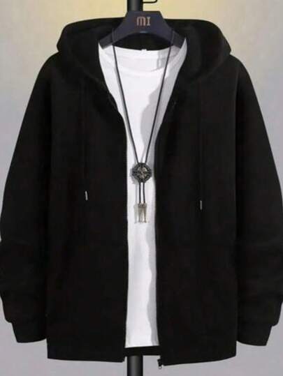KID005|Sudadera con cremallera , Chaqueta casual de color negro con capucha y cremallera para un look moderno y cómodo