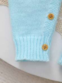 Baby Girls Embroidered Long Sleeve Knit Romper - Baby Blue - View 8