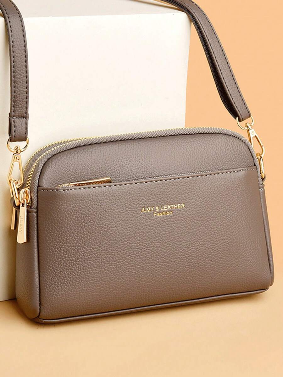 Nuevo bolso de moda de unicolor de material impermeable de PU, diseño con decoración de letras, bolso cuadrado de múltiples compartimentos, bolso de hombro con estilo retro elegante, bolso de mano elegante, bolso para ir al trabajo, adecuado para compras, ir al trabajo y regalos de vacaciones - Gris - Ver 1