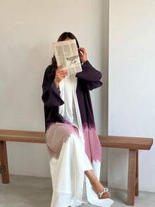 新款女士中东穆斯林长袍，时尚扎染印花阿巴雅开衫连衣裙，春夏款 - 酒紅色 - 查看 1