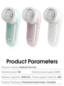 Electric Lint Remover, Fabric Shaver, Clothes Defuzzer, 3-Blade Electric Lint Remover, Sweater Defuzzer, For Sofa, Fuzz, Pilling, Hair, USB Rechargeable - Multicolor - View 9