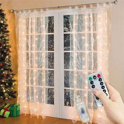 8 Modes Curtain Lights, Suitable For Dates, Family Gatherings, Birthday Parties, Camping, New Year Gifts, Garden Decor, Holiday Lighting, Backdrop, Bedroom Curtain Lights, Remote Control, Wedding Party Atmosphere Decor, Fairy Garland Lights, Yard Decor, Valentine's Day Decor