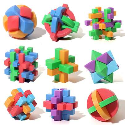 4件/6件/9件彩色透明ABS鲁班锁套装，益智拼图玩具，解锁拆卸思维拼图，适合儿童、青少年、成人，蒙特梭利STEM教育玩具