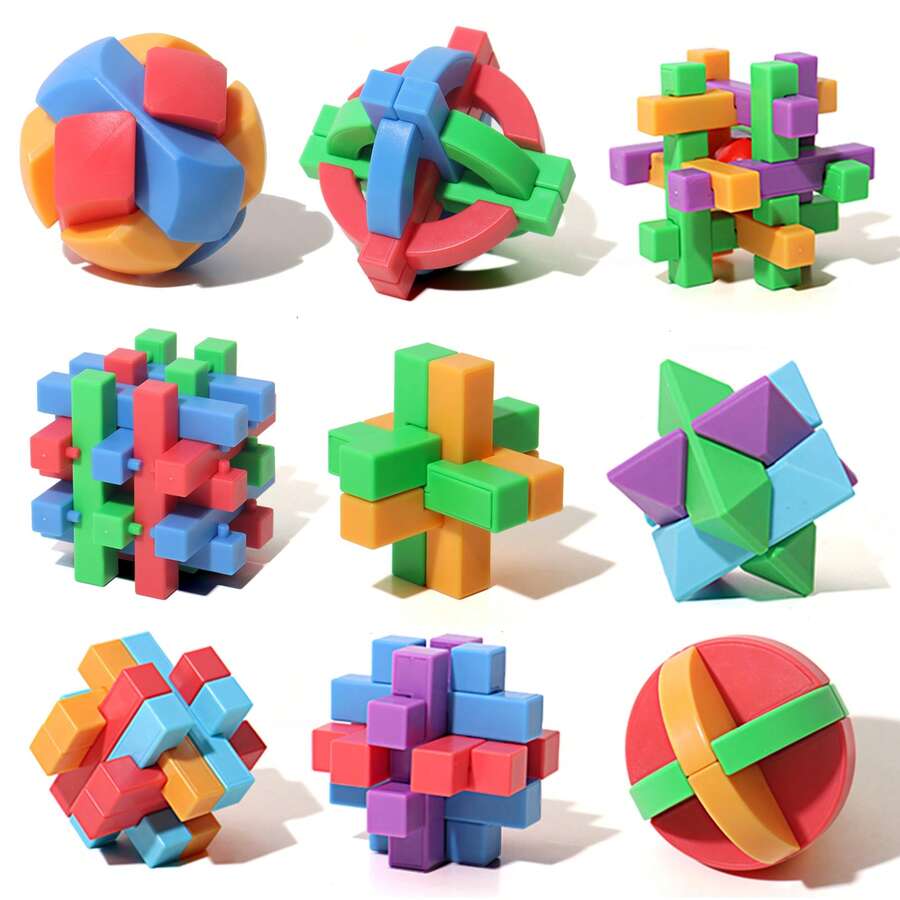 4pcs/6pcs/9pcs Colorful Transparent ABS Luban Lock Set, Brain Teaser Puzzle Toy, Unlocking Disassembly Thinking Jigsaw For Kids, Teens, Adults, Montessori STEM Educational Toy - Multicolor - View 1