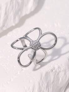1枚时尚简约优雅镀层不锈钢花朵造型开口戒指，适合女性日常、派对和约会佩戴。 - 彩色 - 查看 5