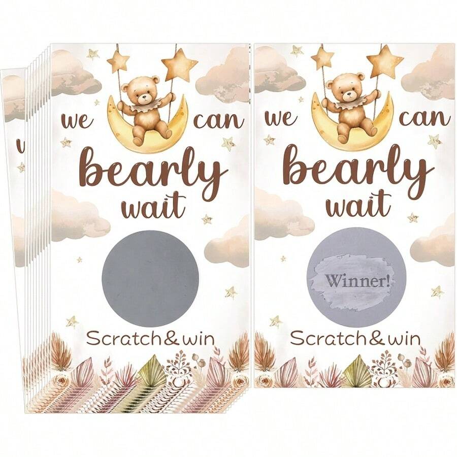 38/50pcs Teddy Bear Party Scratch Cards, Scratch Off Reveal Cards For Gender Reveal Party, Baby Shower Gifts - Multicolor - View 1