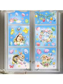 9pcs Double-Sided Happy Easter Window Decor Sticker Set - Rabbit, Eggs And Chick Stickers For Windows And Refrigerators, Ideal For Home And Office Easter Decoration - Multicolor - View 2