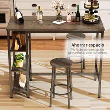 jjyuSIMPLE ECIO Barra de Cocina con 2 Sillas as-Mesa de Bar Cuadrado Gris con Acabado Moderno 1103 Piezas para Cocina Comedor y Sala To Barra. (Gris)Mesa de comedor - Gris - Ver 4