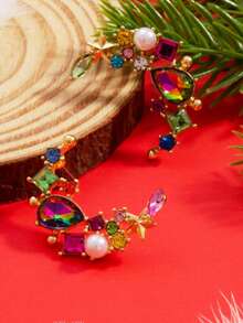 1 Pair Elegant Rhinestone Inlaid Crescent Moon Stud Earrings, Suitable For Women's Daily Wear And Parties, Ramadan - Multicolor 3 - View 4