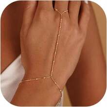 Hand Chain Gold Bracelets Women  Finger Ring Bracelet Dainty Chain Hand Jewelry  Gifts - A1:金手鍊 - 查看 2