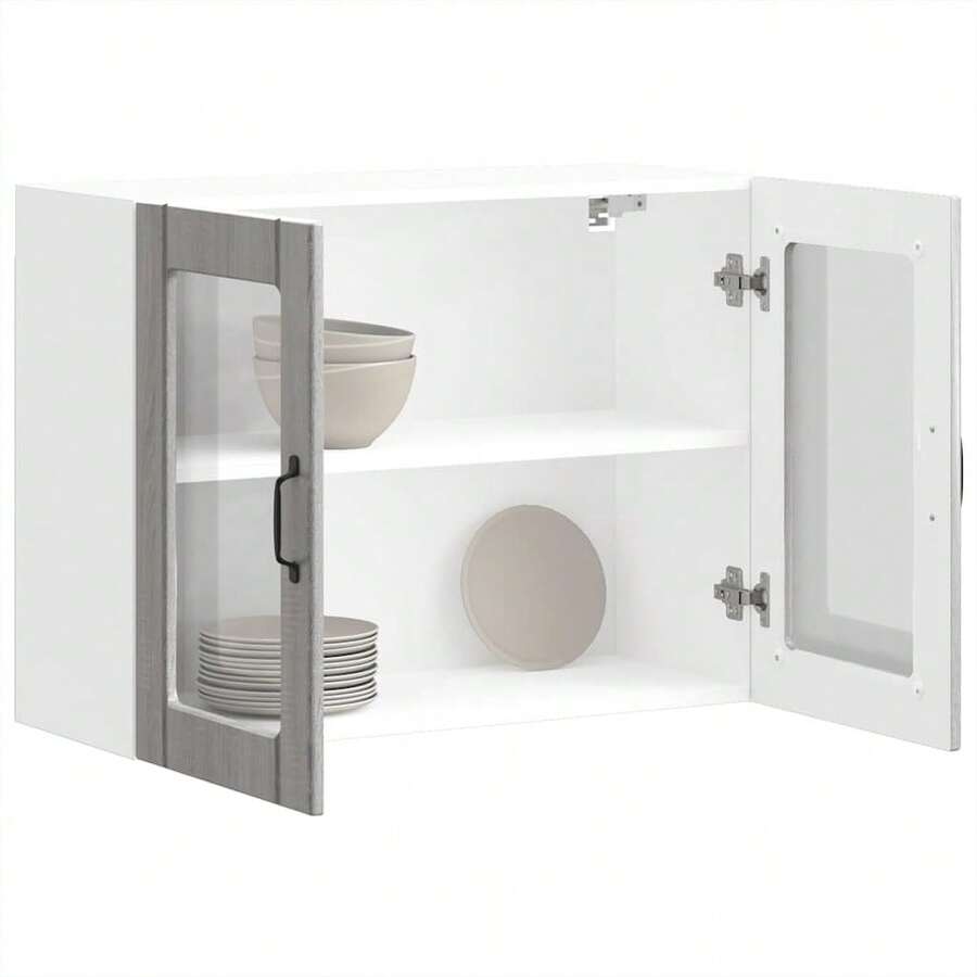 vidaXL Küchen-Hängeschrank Mit Glastür Lucca Grau Sonoma Holzwerkstoff - Grey - View 1