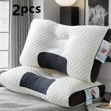 Two-Piece Pillow Set Knitted Neck Pillow Suitable For Side, Back And Stomach Sleeping Positions Bed Pillow Deep Sleep Ergonomic Orthopaedic Pillow Conforms To Neck Curve For Support Detachable Cushion Enhanced Comfort Bedding Home Decor Valentine's Gift White - 白色 - 查看 1