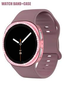 手錶錶帶 + 手錶錶殼套組，相容於 Galaxy Watch 8 40mm 與 44mm。柔軟舒適的休閒運動矽膠錶帶，以及抗震防刮的亮面水鑽錶殼。易於佩戴，觸感靈敏。適合女性智慧手錶錶帶與錶殼。 - 煙紫色錶帶配鑲鑽殼 - 查看 3
