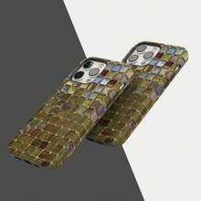 Mediterranean Mosaic Tile Phone Case Abstract Artistic Tile Grid Printed Phone Cover Compatible With IPhone 17 16 15 14 Pro Max Plus 13 12 11 - Green - View 4