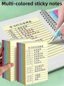 100 hojas de notas adhesivas de 4 colores con líneas - Bloc de notas adhesivas creativas y lindas - Bloc de notas desprendibles con líneas para estudiantes, mini cuaderno en blanco con líneas, cuaderno desprendible, set de notas adhesivas autoadhesivas, mini cuaderno eficiente y lindo, cuaderno portátil - Multicolor - Ver 2