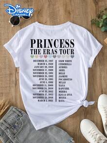 Disney Lady's T-Shirt, Featuring A Double-Sided Cartoon Pattern Of Disney Princesses' Letters. The Fabric Is Soft, Comfortable And Durable. This Is A Summer/Winter Women's Round-Neck T-Shirt Suitable For Daily Wear, Going Shopping, Parties, And Gatherings. It Is Also More Suitable For Daily Outfits And As A Gift. - trắng - Xem 2