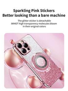 Sparkle Gradient Electroplated Shockproof Magnetic Stand Ring Holder Phone Case Compatible With IPhone 17/16/15/14/13/12/11/XS MAX/XR/8/7/6,Galaxy S26/S25/S24/S23/A07/A17/A27/A26/A37/A36/A57/A56/A73,Galaxy Note ,Redmi Note,Redmi 9/12/13C/14C/15C/A3/A5, Honor OPPO MOTO INFINIX REALME RENO - Pink - View 5