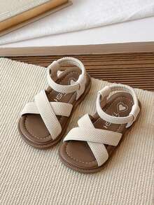 1 Pair Kids Criss-Cross Strap Flat Sandals, Soft Sole Non-Slip Princess Shoes, Minimalist Style Girls Sandals, Girls Summer Beach Shoes, Parent-Child, Girls Non-Slip Beach Shoes, Summer Casual Shoes - Beige - View 3