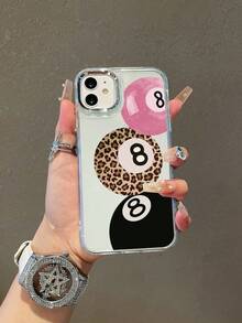 Sports Leopard Print 8 Ball Phone Case, Transparent Billiard/Pool Phone Case With Silver Camera Frame Lens Protection Design, Compatible With IPhone 15/16/17 Pro Max/14/17/16 Plus, Fast Shipping, Phone Cases - Clear - View 3