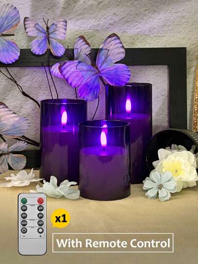3pcs Set Flickering Flameless Candles, Battery Operated Candles With Remote Control Timer, Suitable For Centerpiece Decor, Christmas, Halloween, Valentine's Day, Dining Table, Room Decor, Wedding, Party, Gift, Holiday Atmosphere Lighting