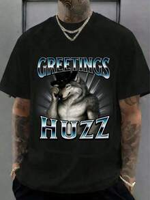 Greetings Huzz Meme Shirt, Cringe Alpha Wolf Shirt, Werewolf Memes, Gen Z Shirt, Alpha Wolf T-Shirt, Viral Meme Shirt, Offensive Meme Shirt ,100% Cotton Unisex T-Shirt,Suitable As Holiday, Anniversary, Or Valentine's Day Gifts For Boyfriends And Girlfriends. - 黑色 - 查看 1