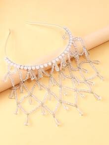 1pc New Arrival Grid Pattern Headband, Versatile Bridal Style Elegant Headpiece For Women - Silver - View 5