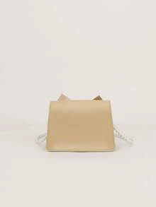 1pc Girls' Cute Mini Dual-Fabric Bow Handbag, Suitable For Daily Outfits - Gold - View 2