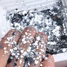 1 Box Holographic Silvery Sequins Epoxy Resin Molds Filling Shining Stars Heart Round Design Nail Jewelry Supplies Paillettes DIY Pendants Crafts Making - Silver - View 3