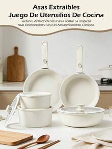 Set de Cocina de 22 Piezas, Set de Cocina de Sartén antiadherente, Set de Cocina Multiusos, Set de Cocina Completamente Envuelto con Tapa de Vidrio con Mango Térmico, Apto para Lavavajillas, Diseñado Ergonómicamente - Albaricoque - Ver 3