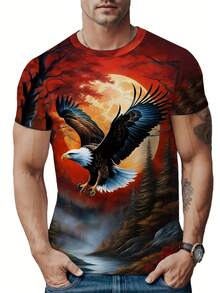 Men's 3D Eagle Print T-Shirt - Casual & Sporty, Crew Neck, Short Sleeve, Summer Outdoor Tee3D Digital Print,All-Over Print - 黑色 - 查看 1
