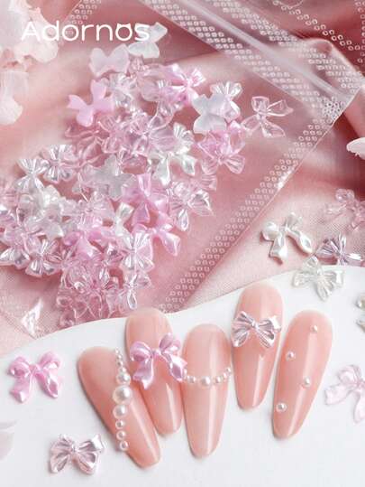 1包珠光色蝴蝶结美甲装饰粉白蝴蝶结Y2K美甲饰品可爱日韩美甲配件