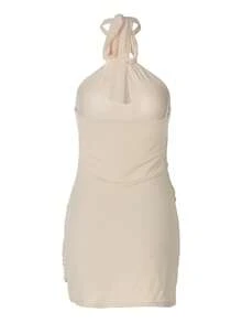 女士优雅性感吊带紧身派对假日度假夜间外出连衣裙 - 杏色 - 查看 5