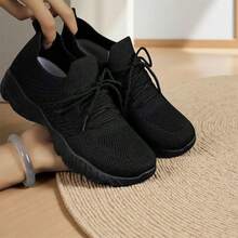 2026 New Style Women's Casual Sports Shoes Solid Color Lace-Up Slip-On Wear-Resistant Eva Insole Women's Tennis Shoes Indoor Exercise Outdoor Hiking Autumn And Winter Women's Shoes - Black - View 4