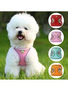 2件套反光猫狗牵引绳和胸背带套装 - 舒适透气的网眼背心搭配加厚尼龙牵引绳，适合小型至中型犬；宠物项圈 - 防勒颈设计，带双D形环 - 彩色 - 查看 3