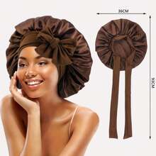 1顶直径36厘米的仿丝宽檐头巾帽，配有松紧带和丝绸蝴蝶结，适合睡觉、造型、美容和理发，丝绸头巾帽，缎面帽，情人节礼物 - 彩色 - 查看 3