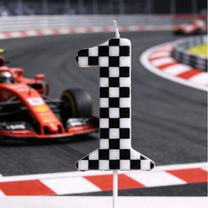1pc,Number 0-9 Racing Cars Birthday Candles,Checkered Flag Number Candles Black White Checkered Birthday Number Candle, Cool Racing Themed Number Candles For Race Car Themed Party Decorations Supplies