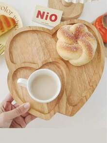 1pc Heart-Shaped Bamboo Tray, For Holding Snacks, Nuts, Fruits, Kitchen, Christmas Gift, Valentine's Day Gift - Bamboo Color - View 5