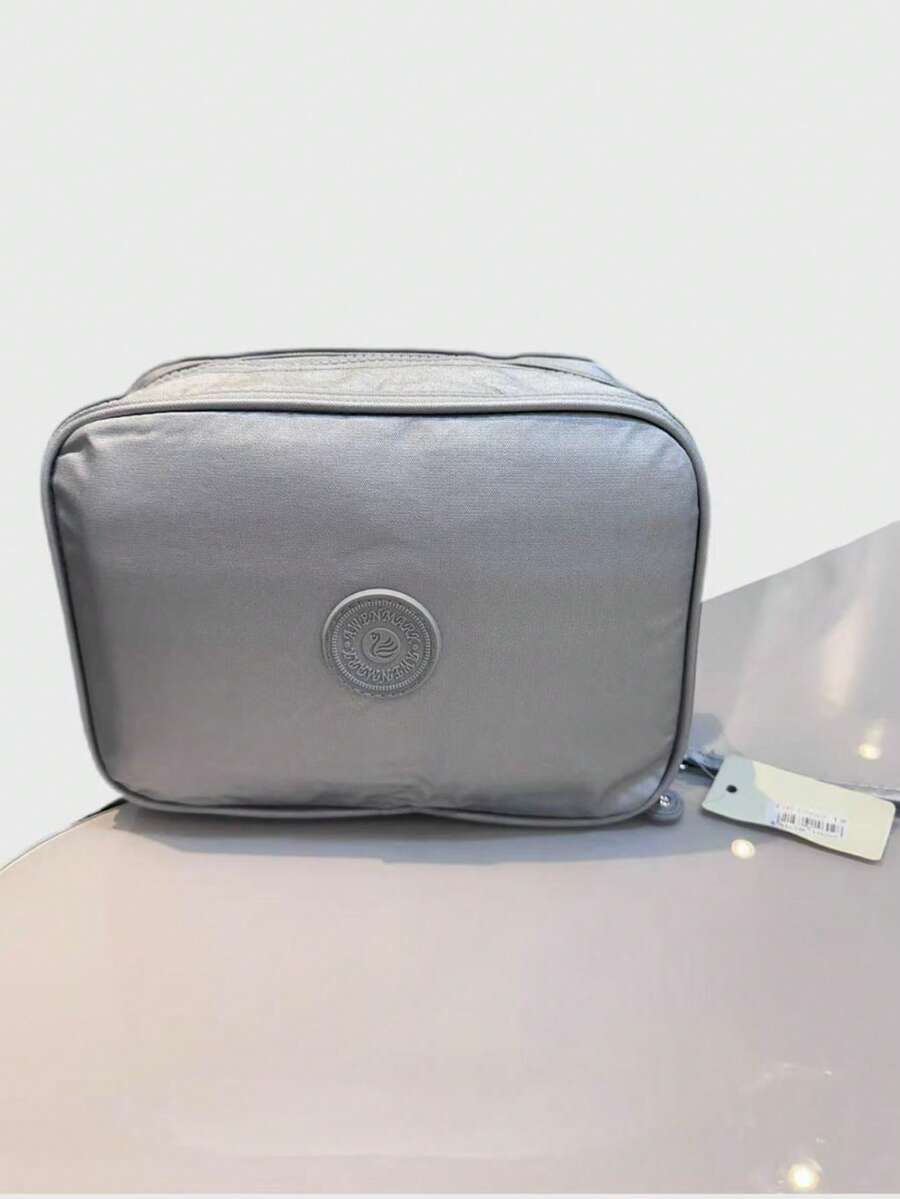 Estojo escolar com zíper duplo em material perolado - prata - Visão 1