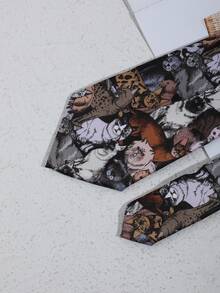 1pc Unisex Funny Cat Print Necktie, Suitable For School, Party, Casual And Holiday Wear - Cat - View 5