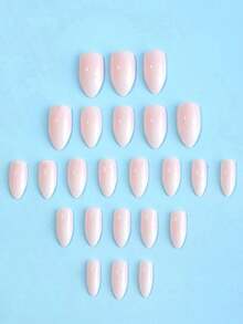 24pcs Medium Almond Shaped White Edged Press-On Nails, Minimalist Style, Elegant & Fashionable, Glossy Finish, Full Coverage, Suitable For Women & Girls For Daily Wear And Workplace, Nail Art Accessories Z9NZ - 白色 - 查看 9