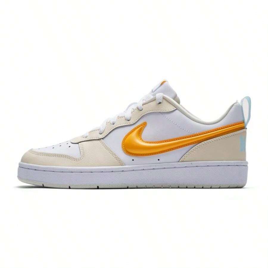 Nike Zapatillas casuales Recraft Court Borough Low (GS) para niños, zapatos cómodos de caña baja, ligeros y transpirables para uso diario y deportes al aire libre, IQ9796-171 - Blanco/Amarillo - Ver 1