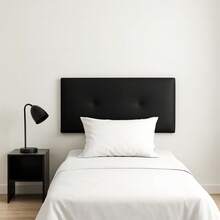 Grand Succès Client - Cabecero de Cama 135 Tejido Gris Claro Silvi - Tapizado, Estructura Madera, Hilera Botones Estilo Moderno - Fácil Instalación, Acolchado Confort - 135 cm, Tela Gris Claro 8AUT - Polipiel Negro - Ver 2