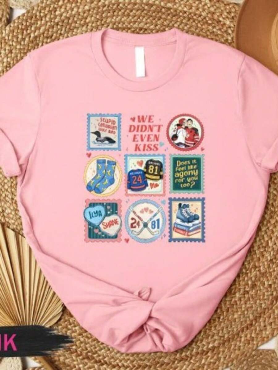 We Didn't Even Kiss Heated Rivalry Shirt, Queer Hockey Romance - Hồng - Xem 1